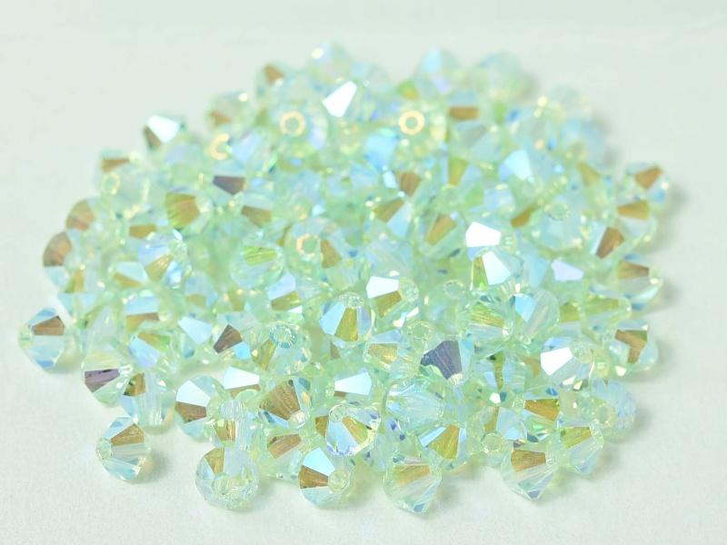 Machine Cut Beads (M.C. Beads) 4 mm, Chrysolite 2x AB, Czech Glass