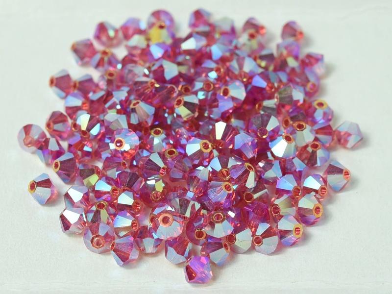 Machine Cut Beads (M.C. Beads) 4 mm, Rose 2x AB, Czech Glass