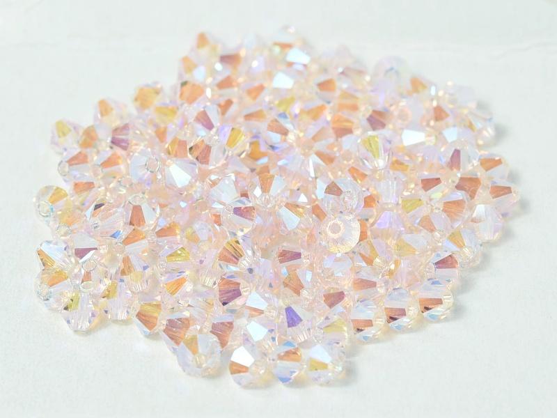 Machine Cut Beads (M.C. Beads) 4 mm, Light Rose 2x AB, Czech Glass