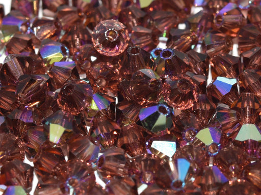 Machine Cut Beads (M.C. Beads) 4 mm, Light Burgundy AB, Czech Glass