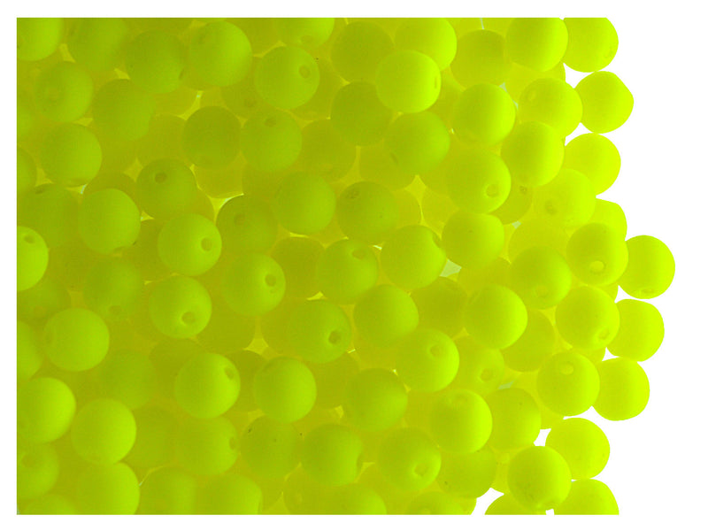 50 pcs Round NEON ESTRELA Beads, 4mm, Yellow (UV Active), Czech Glass