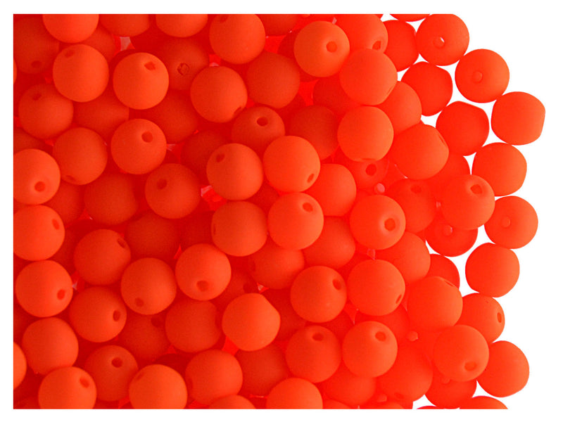 50 pcs Round NEON ESTRELA Beads, 4mm, Orange (UV Active), Czech Glass