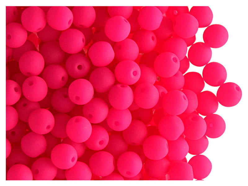50 pcs Round NEON ESTRELA Beads, 4mm, Pink (UV Active), Czech Glass