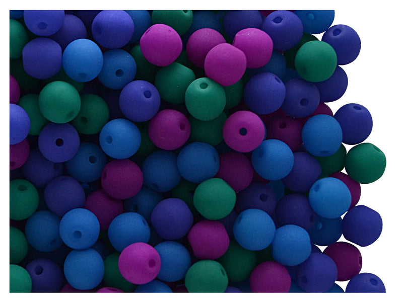 50 pcs Round NEON ESTRELA Beads, 4mm, Dark Mix (UV Active), Czech Glass