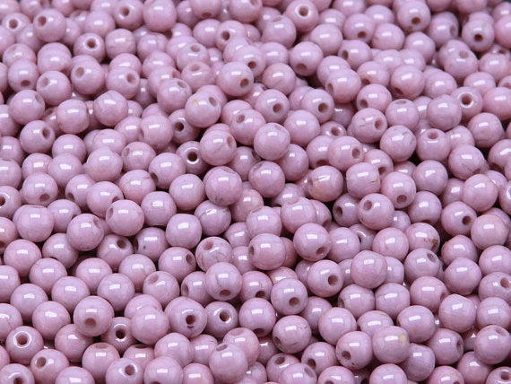 100 pcs Round Pressed Beads, 4mm, Chalk Lila Luster, Czech Glass
