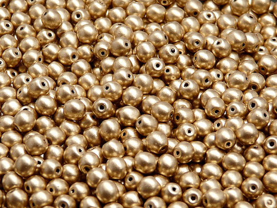 100 pcs Round Pressed Beads, 4mm, Silky Pale Gold (Aztec Gold), Czech Glass