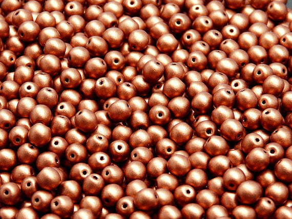 100 pcs Round Pressed Beads, 4mm, Silky Bronze Fire Red, Czech Glass