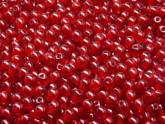 100 pcs Round Pressed Beads, 4mm, Ruby, Czech Glass