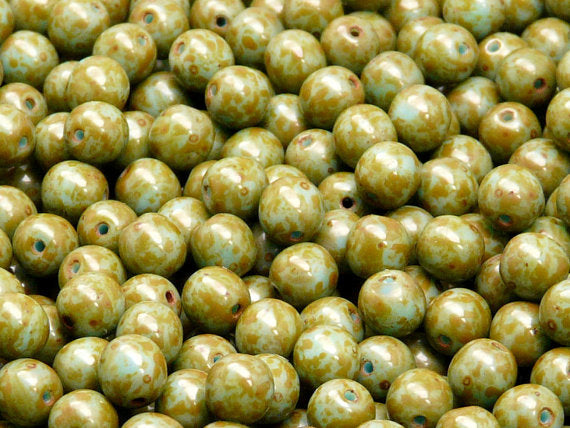 100 pcs Round Pressed Beads, 4mm, Opaque Turquoise Blue Travertine, Czech Glass