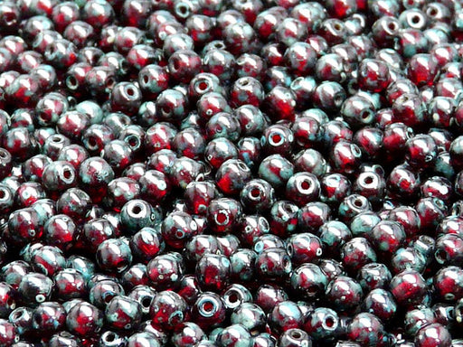 100 pcs Round Pressed Beads, 4mm, Ruby Travertine, Czech Glass