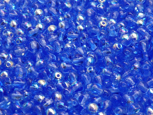 100 pcs Round Pressed Beads, 4mm, Sapphire AB, Czech Glass