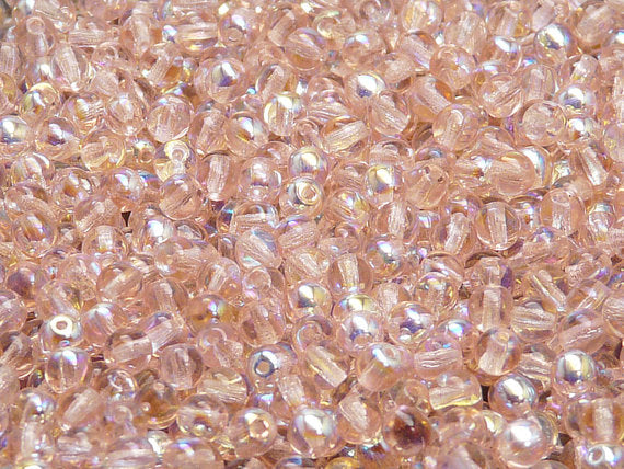 100 pcs Round Pressed Beads, 4mm, Rosaline AB, Czech Glass