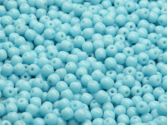 100 pcs Round Pressed Beads, 4mm, Opaque Turquoise Blue, Czech Glass