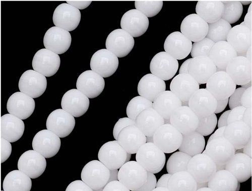 100 pcs Round Pressed Beads, 4mm, Opaque White, Czech Glass