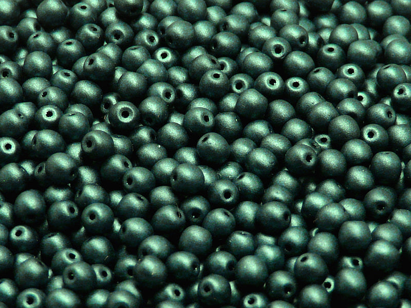 100 pcs Round Pressed Beads, 4mm, Dark Green Matte, Czech Glass