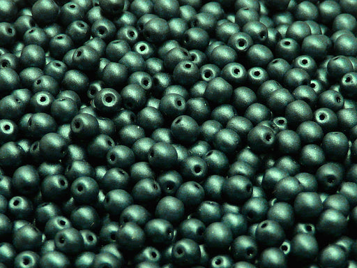 100 pcs Round Pressed Beads, 4mm, Dark Green Matte, Czech Glass