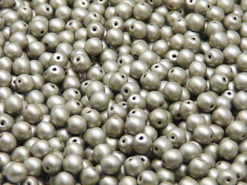 100 pcs Round Pressed Beads, 4mm, Opaque Gray Matte, Czech Glass