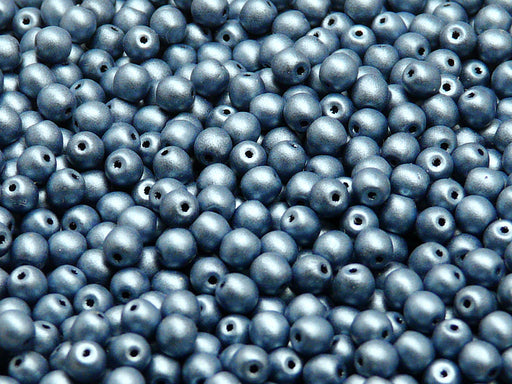 100 pcs Round Pressed Beads, 4mm, Opaque Blue Matte, Czech Glass