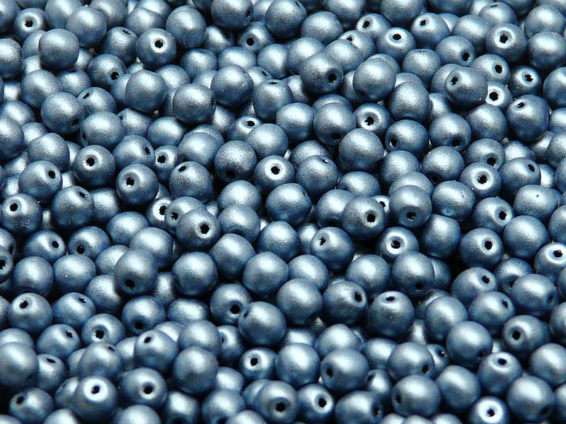 100 pcs Round Pressed Beads, 4mm, Opaque Blue Matte, Czech Glass