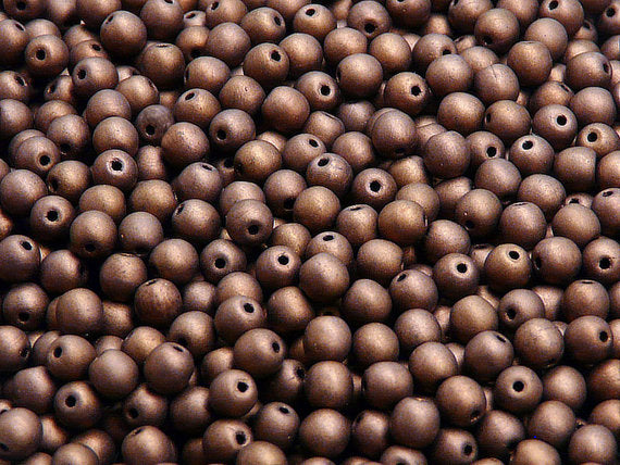 100 pcs Round Pressed Beads, 4mm, Jet Bronze Matte, Czech Glass