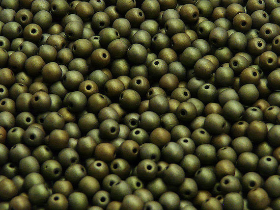 100 pcs Round Pressed Beads, 4mm, Jet Green Matte, Czech Glass