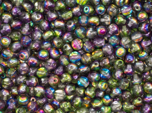 100 pcs Round Pressed Beads, 4mm, Crystal Magic Orchid, Czech Glass