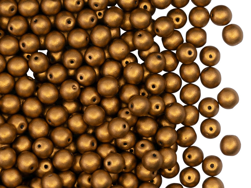 100 pcs Round Pressed Beads, 4mm, Crystal Bronze Gold, Czech Glass