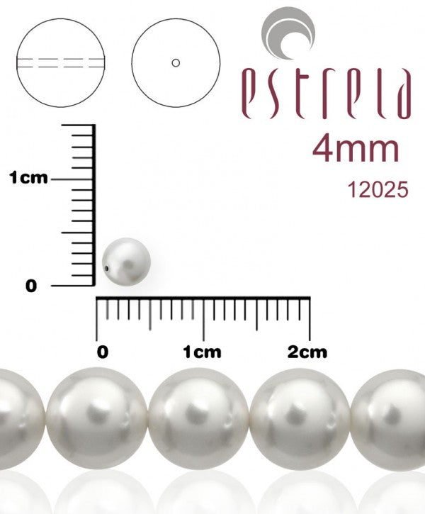 100 pcs Round Pearl Beads, 4mm, White Pearl, Czech Glass