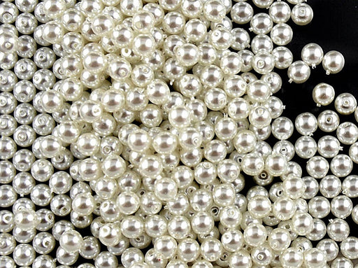 100 pcs Round Pearl Beads, 4mm, White Pearl, Czech Glass