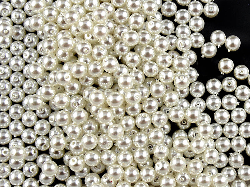 Set of Round Beads (3mm, 4mm, 6mm, 8mm), White Pearl, Czech Glass