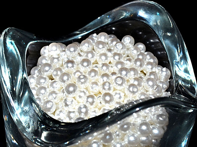 100 pcs Round Pearl Beads, 4mm, White Pearl, Czech Glass