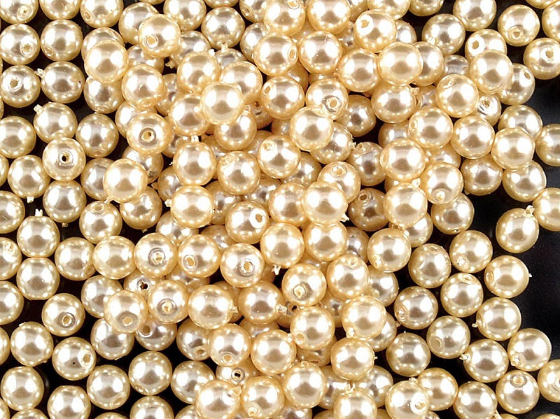 100 pcs Round Pearl Beads, 4mm, Beige Pearl, Czech Glass