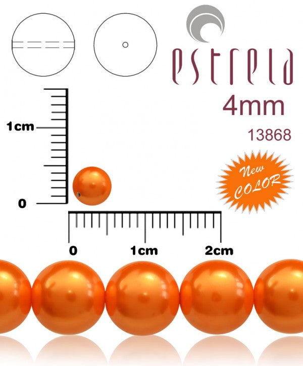 100 pcs Round Pearl Beads, 4mm, Pastel Orange, Czech Glass
