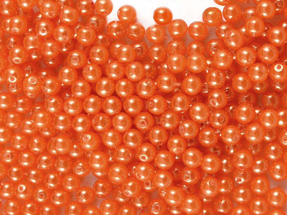100 pcs Round Pearl Beads, 4mm, Pastel Orange, Czech Glass