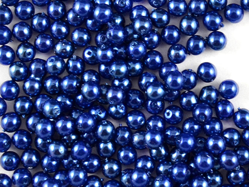 100 pcs Round Pearl Beads, 4mm, Pastel Blue, Czech Glass