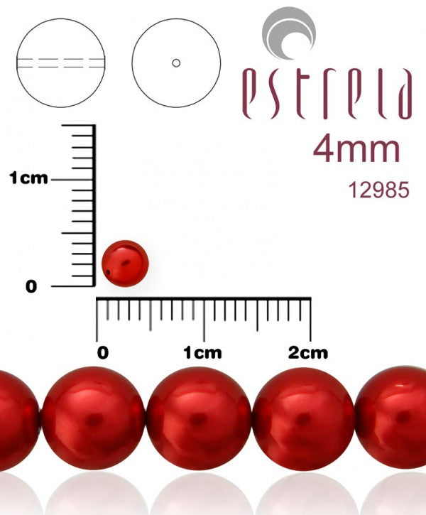 100 pcs Round Pearl Beads, 4mm, Red Pearl, Czech Glass