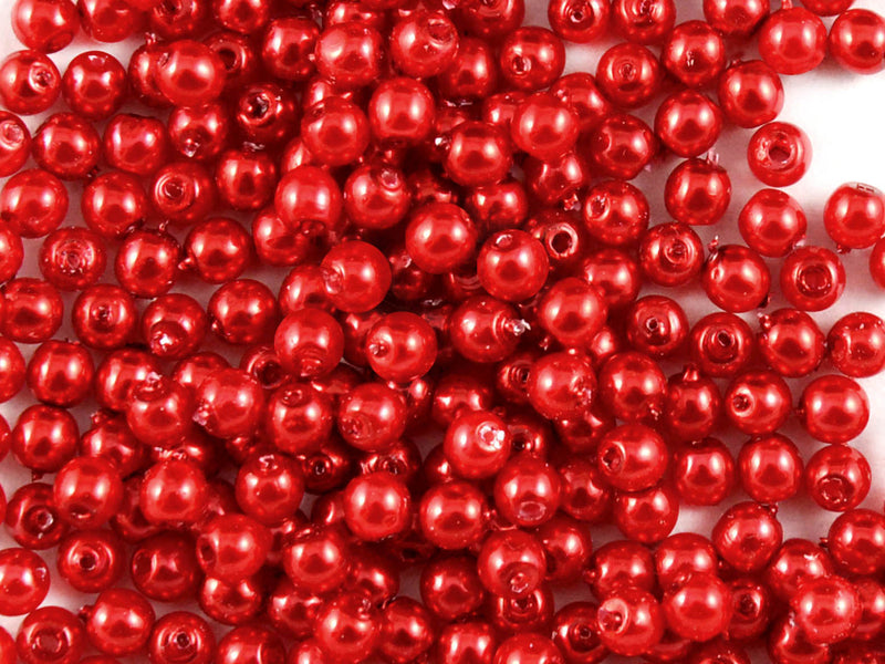 100 pcs Round Pearl Beads, 4mm, Red Pearl, Czech Glass