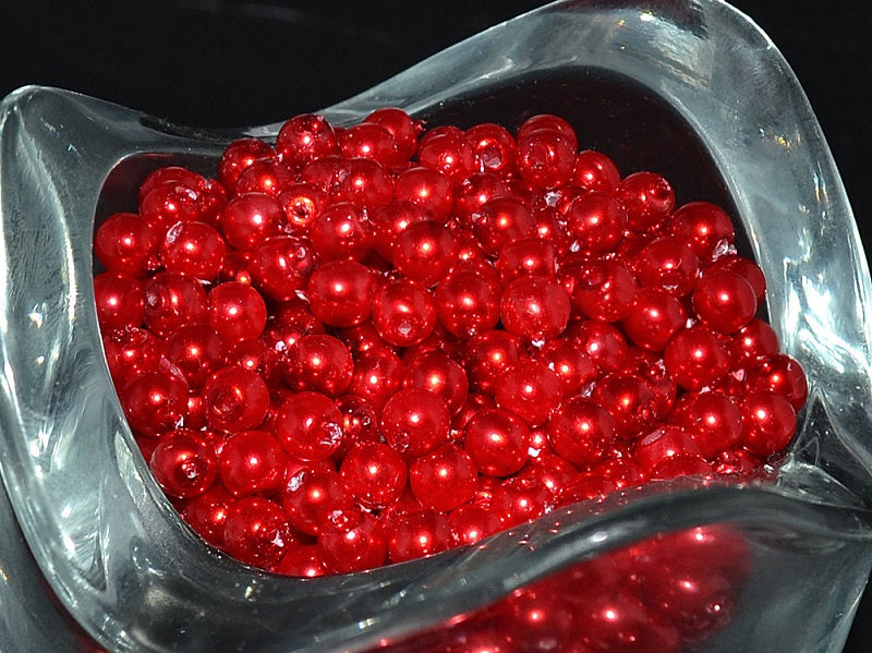 100 pcs Round Pearl Beads, 4mm, Red Pearl, Czech Glass