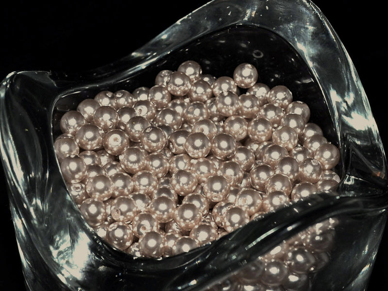 100 pcs Round Pearl Beads, 4mm, Dark Platinum Pearl, Czech Glass