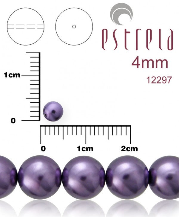 100 pcs Round Pearl Beads, 4mm, Violet, Czech Glass