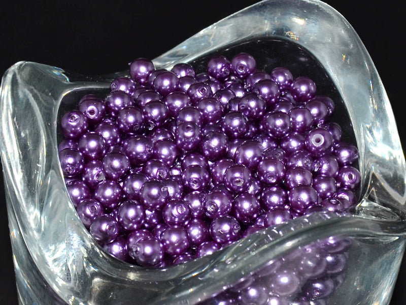 100 pcs Round Pearl Beads, 4mm, Violet, Czech Glass