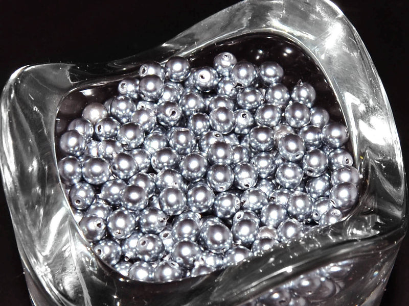 100 pcs Round Pearl Beads, 4mm, Gray Pearl, Czech Glass
