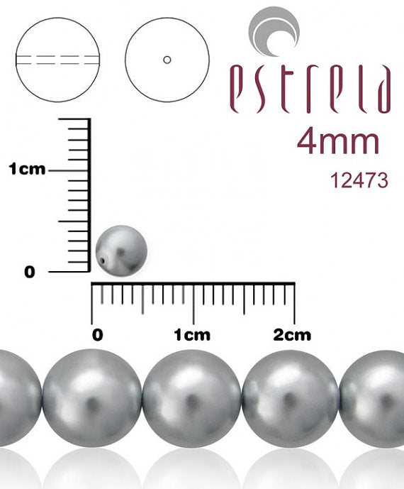 100 pcs Round Pearl Beads, 4mm, Gray Pearl, Czech Glass