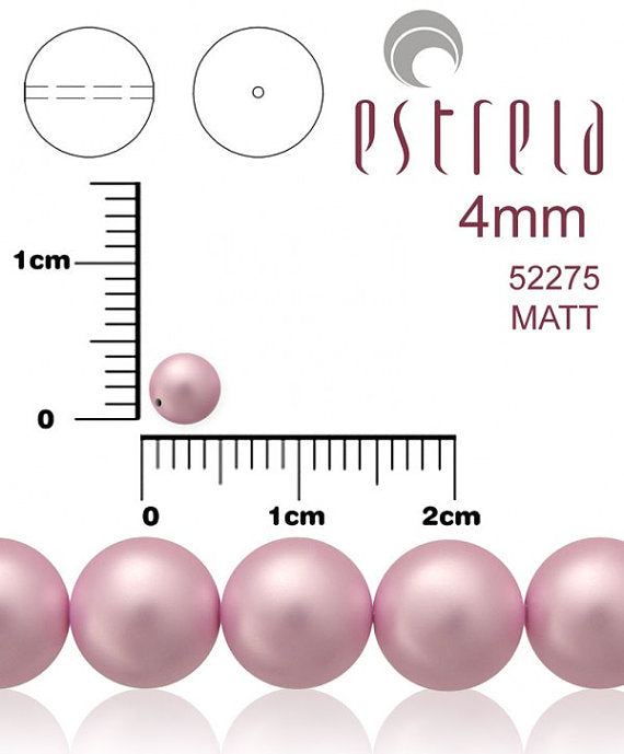100 pcs Round Pearl Beads, 4mm, Light Lilac Matte, Czech Glass