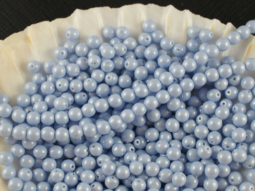 100 pcs Round Pearl Beads, 4mm, Baby Blue Pastel, Czech Glass