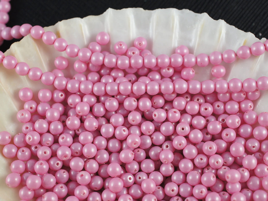 100 pcs Round Pearl Beads, 4mm, Baby Pink Pastel, Czech Glass