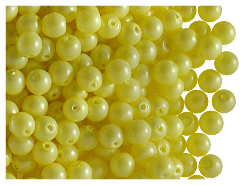 100 pcs Round Pearl Beads, 4mm, Baby Yellow Pastel, Czech Glass