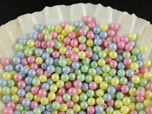 100 pcs Round Pearl Beads, 4mm, Baby Mix Pastel, Czech Glass