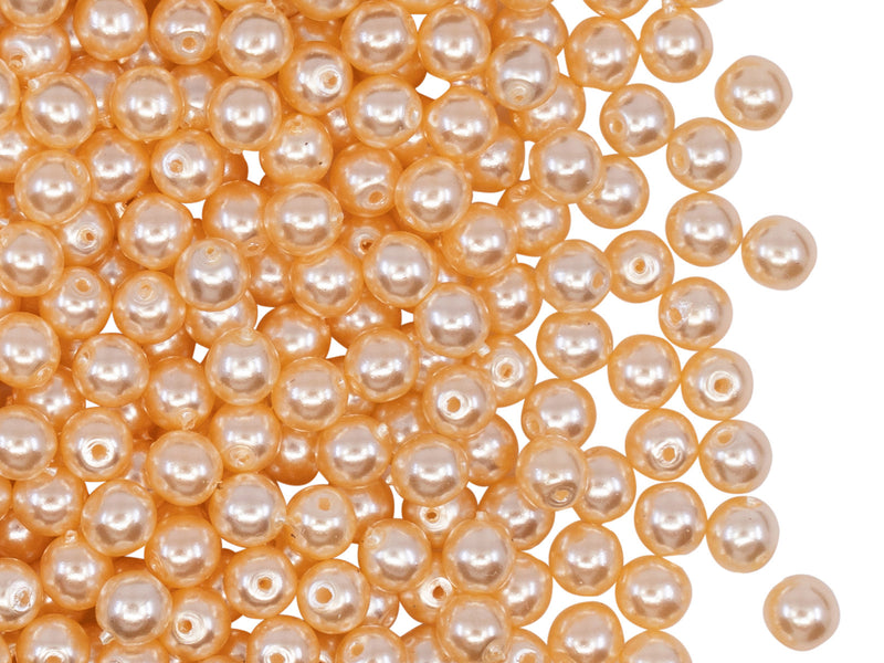100 pcs Round Pearl Beads, 4mm, Light Beige Pearl, Czech Glass