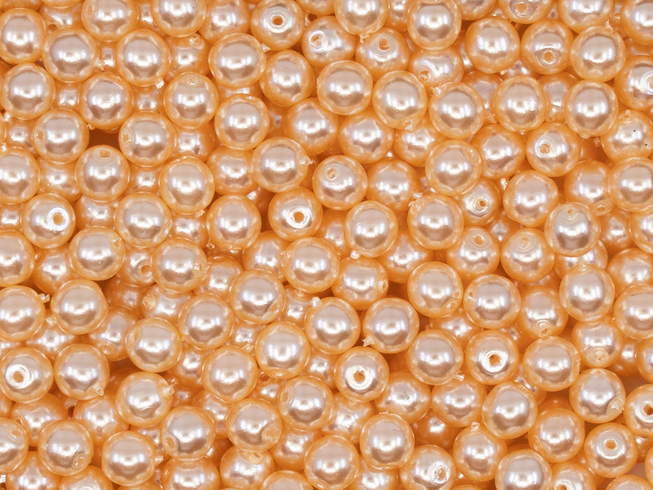 100 pcs Round Pearl Beads, 4mm, Light Beige Pearl, Czech Glass